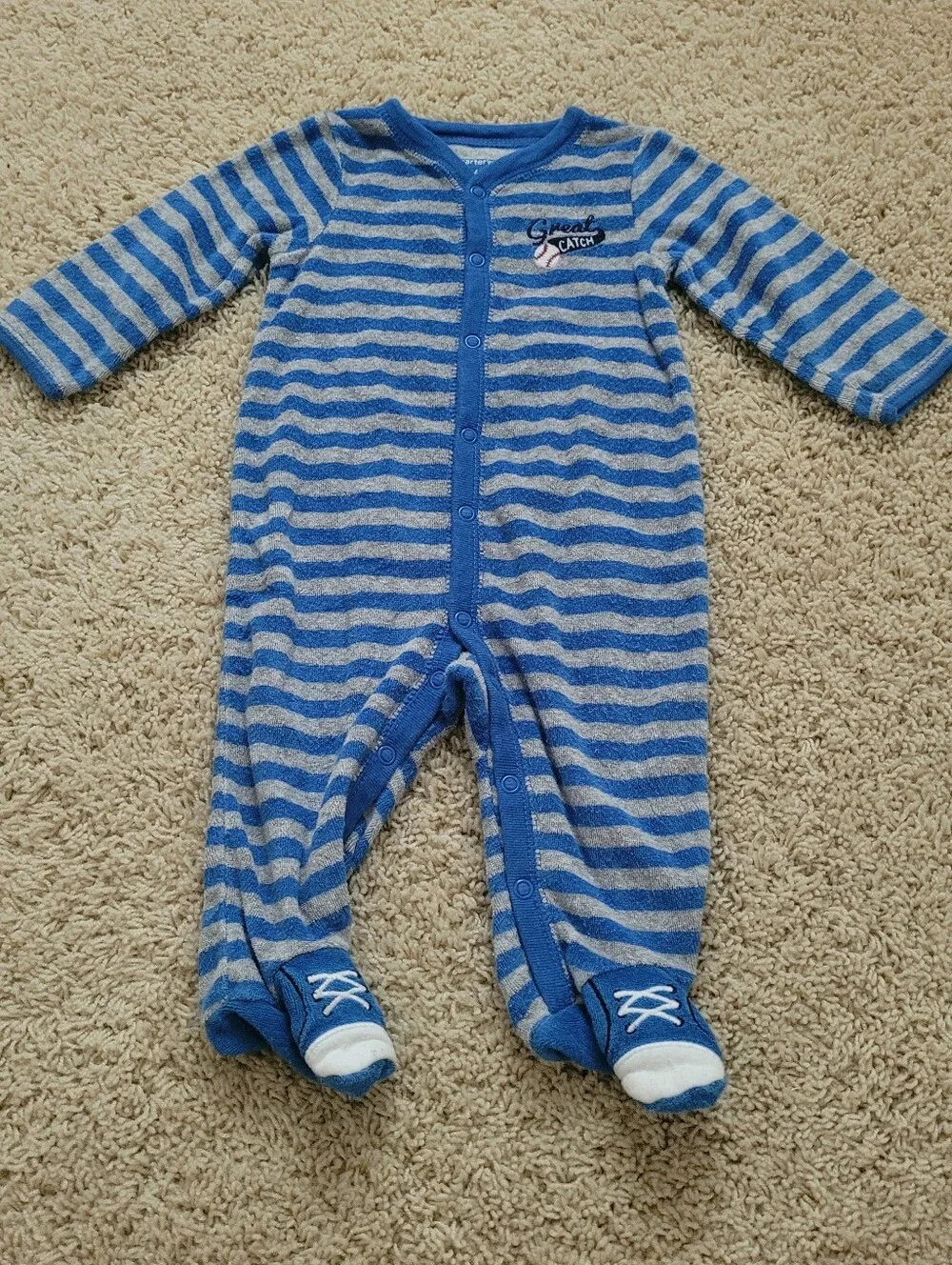Carter's 6M Striped Baseball Snap Footies